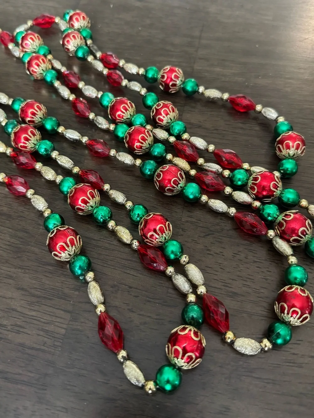 Christmas Bead Garland Red Green Gold Beaded Strand